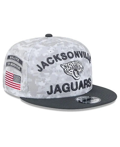 New Era Big Boys and Girls White/Graphite Jacksonville Jaguars 2024 Salute To Service 9FIFTY Snapback Hat