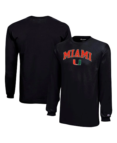 Champion Big Boys and Girls Black Miami Hurricanes Arch Over Logo Long Sleeve T-Shirt