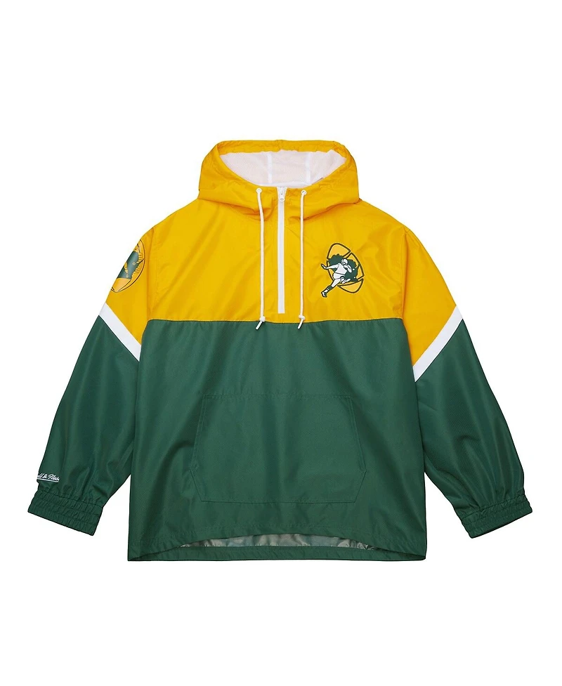 Mitchell & Ness Men's Gold/Green Green Bay Packers Tie Breaker Vintage Logo Lightweight Anorak Half-Zip Windbreaker Jacket