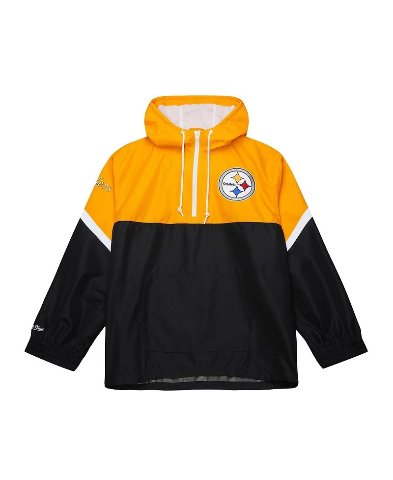 Mitchell & Ness Men's Gold/Black Pittsburgh Steelers Tie Breaker Vintage Logo Lightweight Anorak Half-Zip Windbreaker Jacket