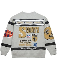 Mitchell & Ness Men's Heather Gray New Orleans Saints All Over Print Vintage Fleece Crewneck Sweatshirt