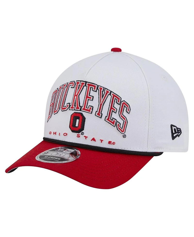 New Era Men's White/Scarlet Ohio State Buckeyes Arch Two-Tone Rope 9FORTY A-Frame M-Crown Adjustable Hat