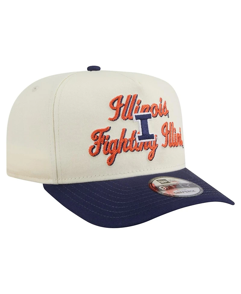 New Era Men's Cream/Navy Illinois Fighting Illini Vintage Chainstitch 9FIFTY A-Frame Snapback Hat