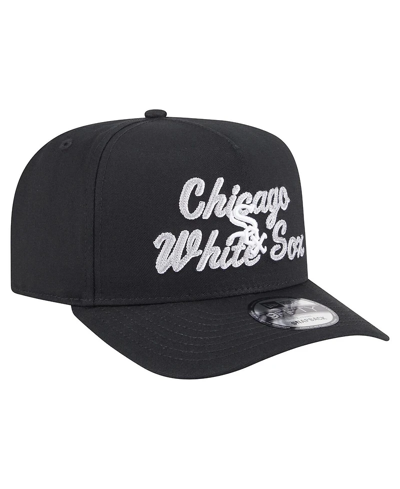 New Era Men's Black Chicago White Sox Chainstitch 9FIFTY A-Frame Snapback Hat