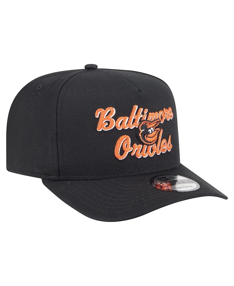 New Era Men's Black Baltimore Orioles Chainstitch 9FIFTY A-Frame Snapback Hat
