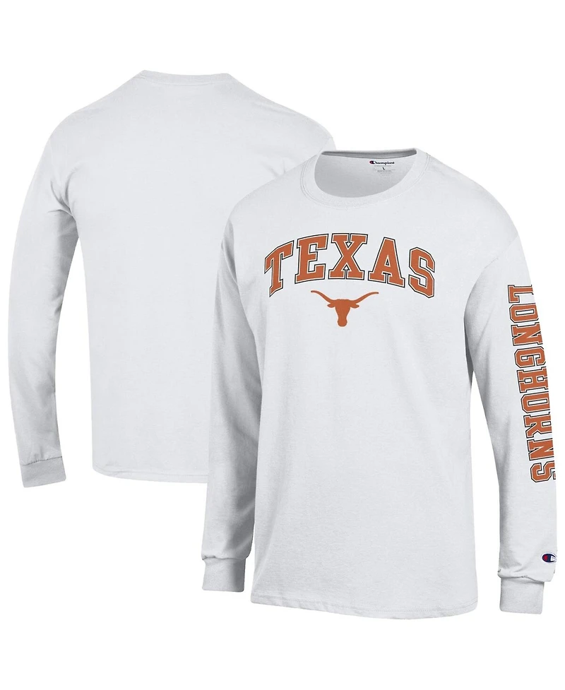 Champion Men's White Texas Longhorns Arch Over Logo 2-Hit Long Sleeve T-Shirt