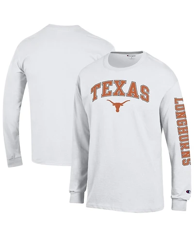 Champion Men's White Texas Longhorns Arch Over Logo 2-Hit Long Sleeve T-Shirt