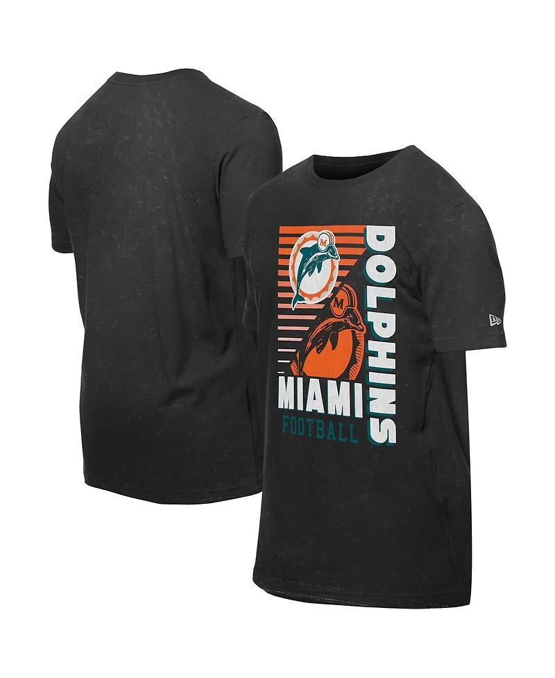 New Era Men's Black Miami Dolphins Retro Logo Enzyme Washed Oversized T-Shirt