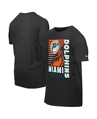 New Era Men's Black Miami Dolphins Retro Logo Enzyme Washed Oversized T-Shirt