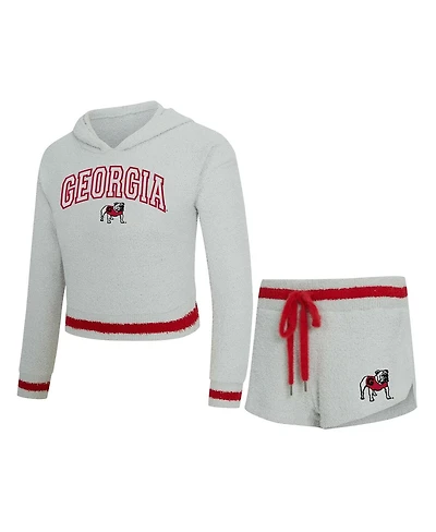 Concepts Sport Women's 2-Piece Gray/Red Georgia Bulldogs Whitley Long Sleeve Hoodie Top and Shorts Set