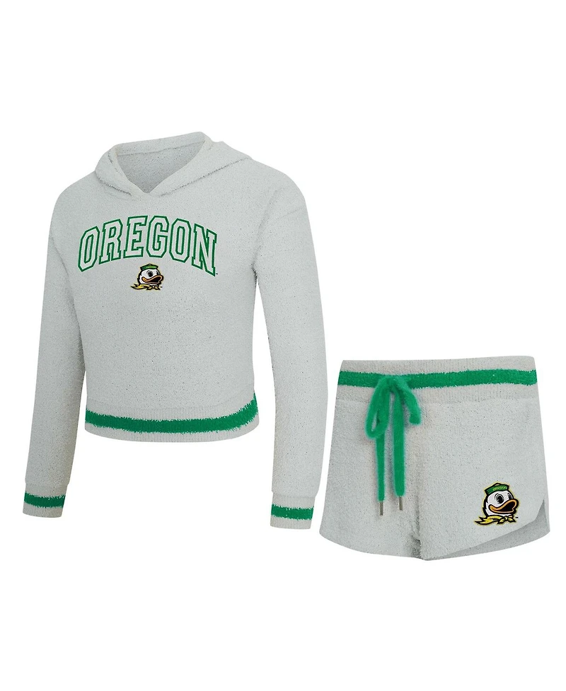 Concepts Sport Women's 2-Piece Gray/Green Oregon Ducks Whitley Long Sleeve Hoodie Top and Shorts Set