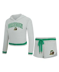 Concepts Sport Women's 2-Piece Gray/Green Oregon Ducks Whitley Long Sleeve Hoodie Top and Shorts Set