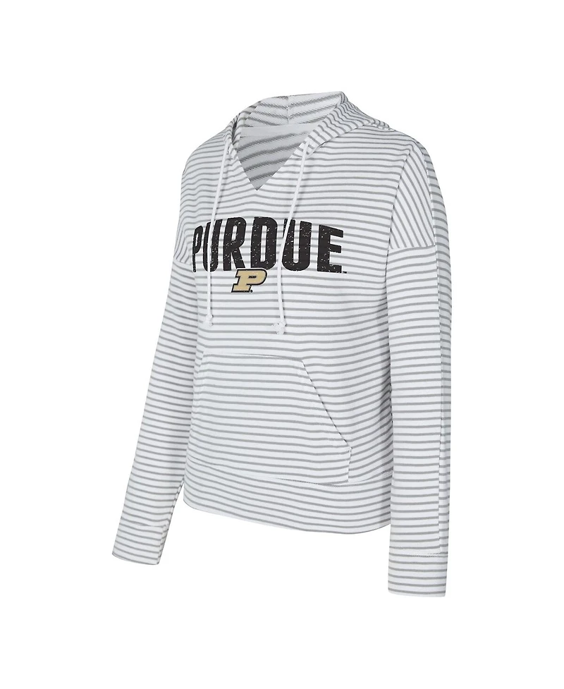 Concepts Sport Men's White/Gray Purdue Boilermakers French Terry Striped V-Neck Pullover Hoodie