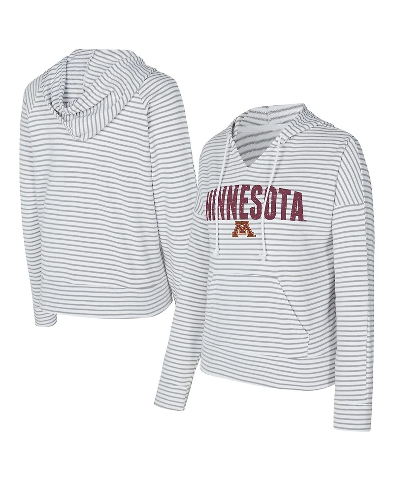 Concepts Sport Men's White/Gray Minnesota Golden Gophers French Terry Striped V-Neck Pullover Hoodie