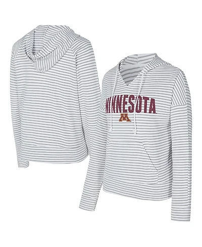 Concepts Sport Men's White/Gray Minnesota Golden Gophers French Terry Striped V-Neck Pullover Hoodie