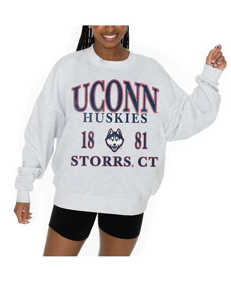 Gameday Couture Women's Ash UConn Huskies Premium Fleece Pullover Sweatshirt
