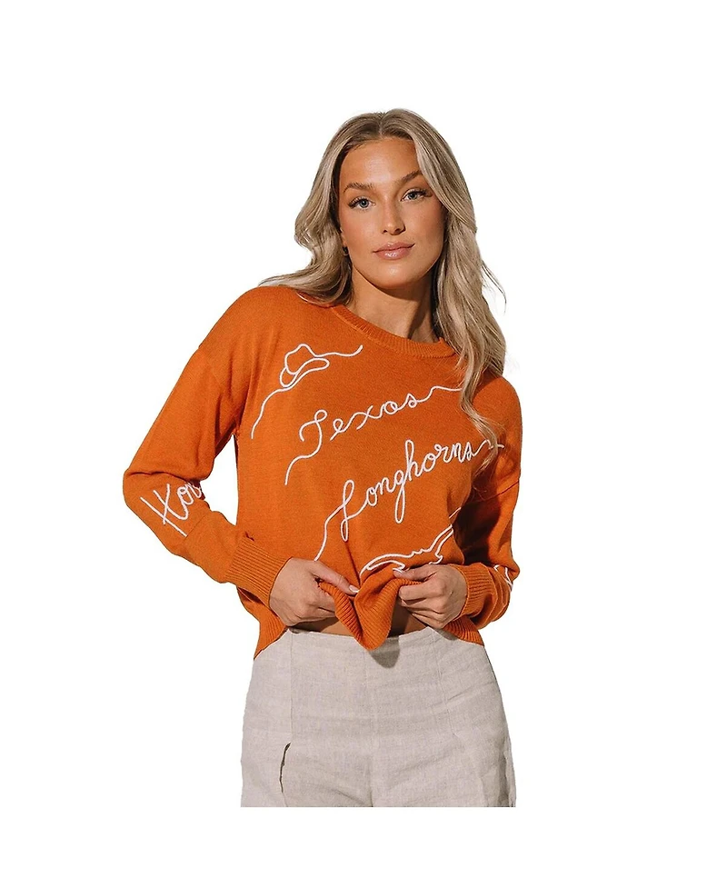 Kadyluxe Women's Texas Orange Longhorns Love Note Embroidered Pullover Sweater