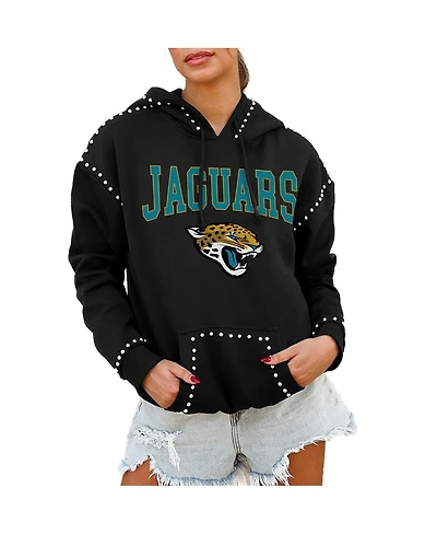 Gameday Couture Women's Black Jacksonville Jaguars Oversized Catch the Vibe Studded Pullover Hoodie
