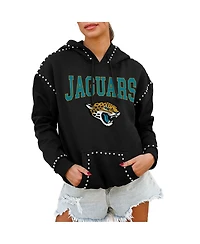 Gameday Couture Women's Black Jacksonville Jaguars Oversized Catch the Vibe Studded Pullover Hoodie