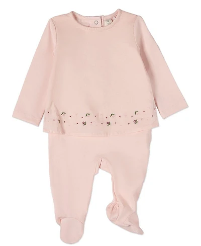 MeMoi Baby Girls Flouncy Floral Overlay Embroidered Cotton Rich Footie