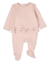 MeMoi Baby Girls Flouncy Floral Overlay Embroidered Cotton Rich Footie