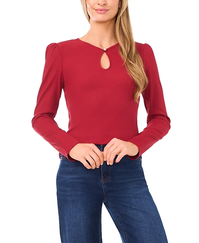 CeCe Women's Long Sleeve Front Keyhole Top