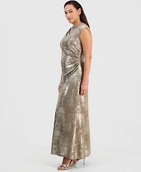 Connected Petite Metallic Printed Cap Sleeve Gown