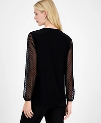 Kasper Women's Split-Neck Long-Dot-Sleeve Blouse