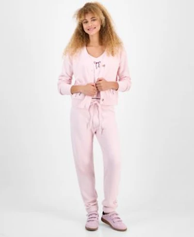 Hippie Rose Juniors Bow Teddy Knit Tank Cardigan Set Bow Teddy Knit Jogger Pants
