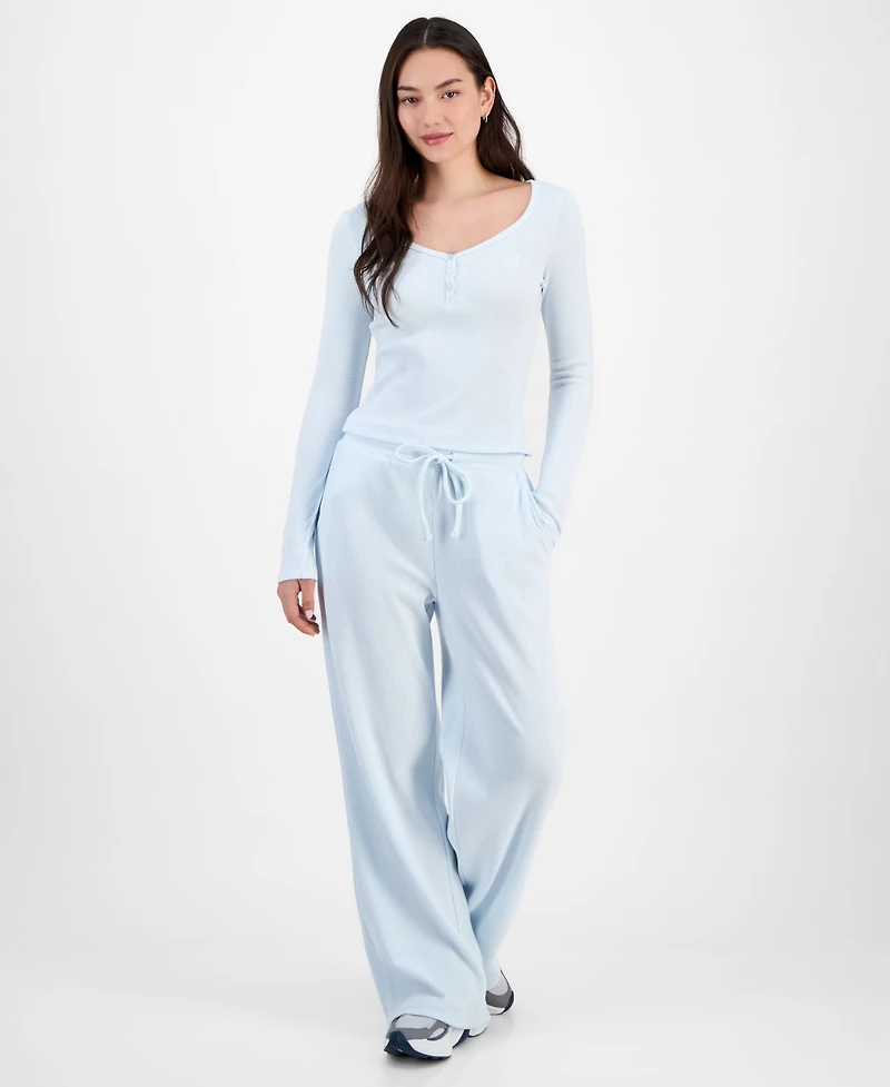 Madden Girl Juniors' Hacci-Knit Wide-Leg Sweatpants