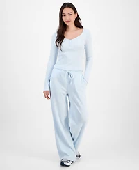 Madden Girl Juniors' Hacci-Knit Wide-Leg Sweatpants