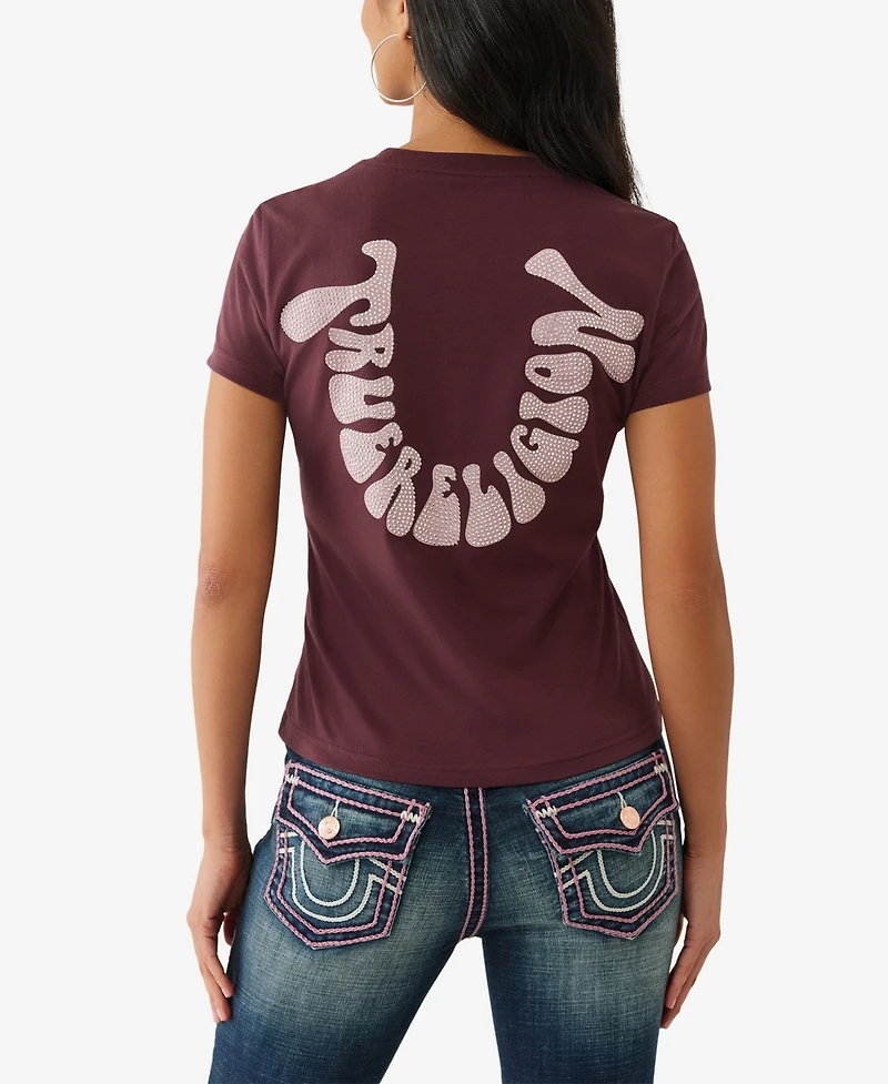 True Religion Women's Crystal Horseshoe Crew T-Shirt