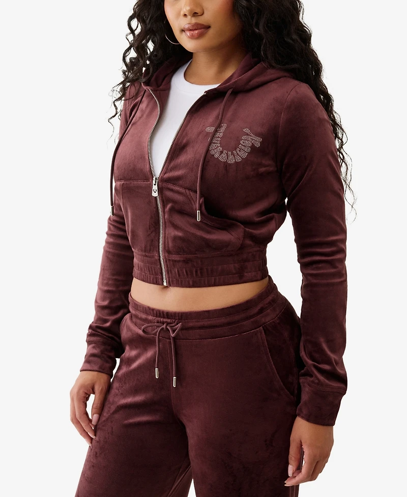 True Religion Women's Crystal Velour Zip Hoodie