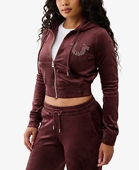 True Religion Women's Crystal Velour Zip Hoodie