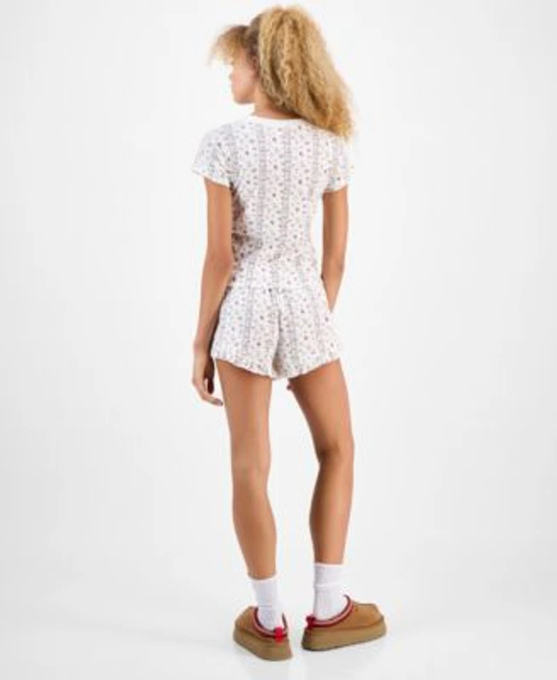 Just Polly Juniors Floral Print Pointelle Short Sleeve Top Floral Print Pointelle Shorts