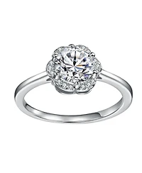 Stella Valentino Adjustable Sterling Silver 1ct Lab-Grown Moissanite Ribbon Pave Band Ring