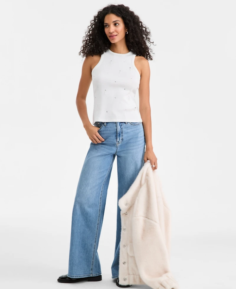 On 34th Women's Embellished Ribbed Knit Sleeveless Top