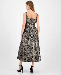 julia jordan Women's Leopard Safari Jacquard Midi Dress