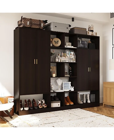 Homsee Black multifunctional wardrobe with storage compartments, bedroom Armoire, Closet