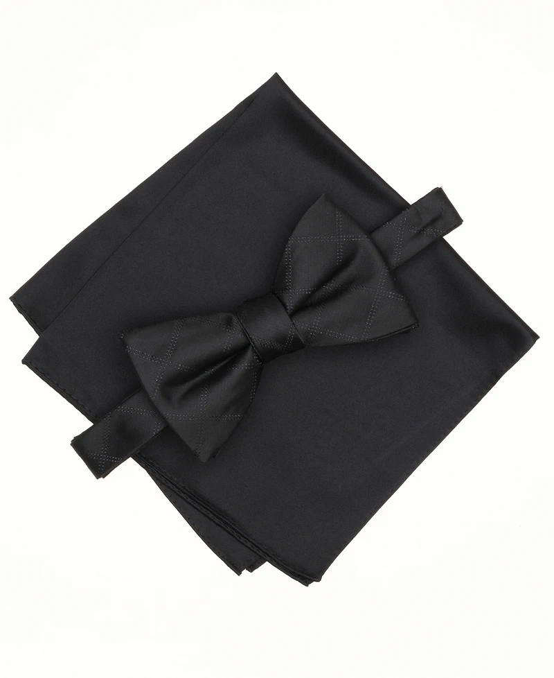 Alfani Men's Mini-Pattern Bow Tie & Solid Pocket Square Set