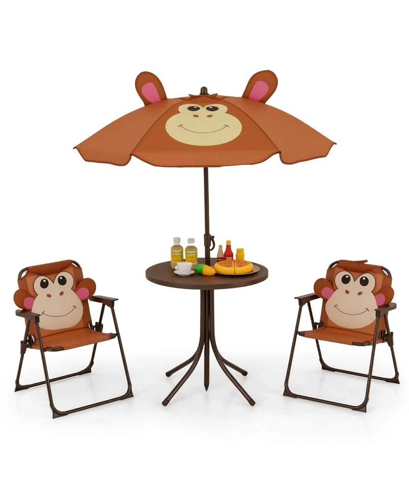 Kids Picnic Table & Chair Set with 2 Folding Chairs Height Adjustable Umbrella