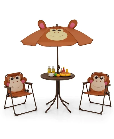 Kids Picnic Table & Chair Set with 2 Folding Chairs Height Adjustable Umbrella