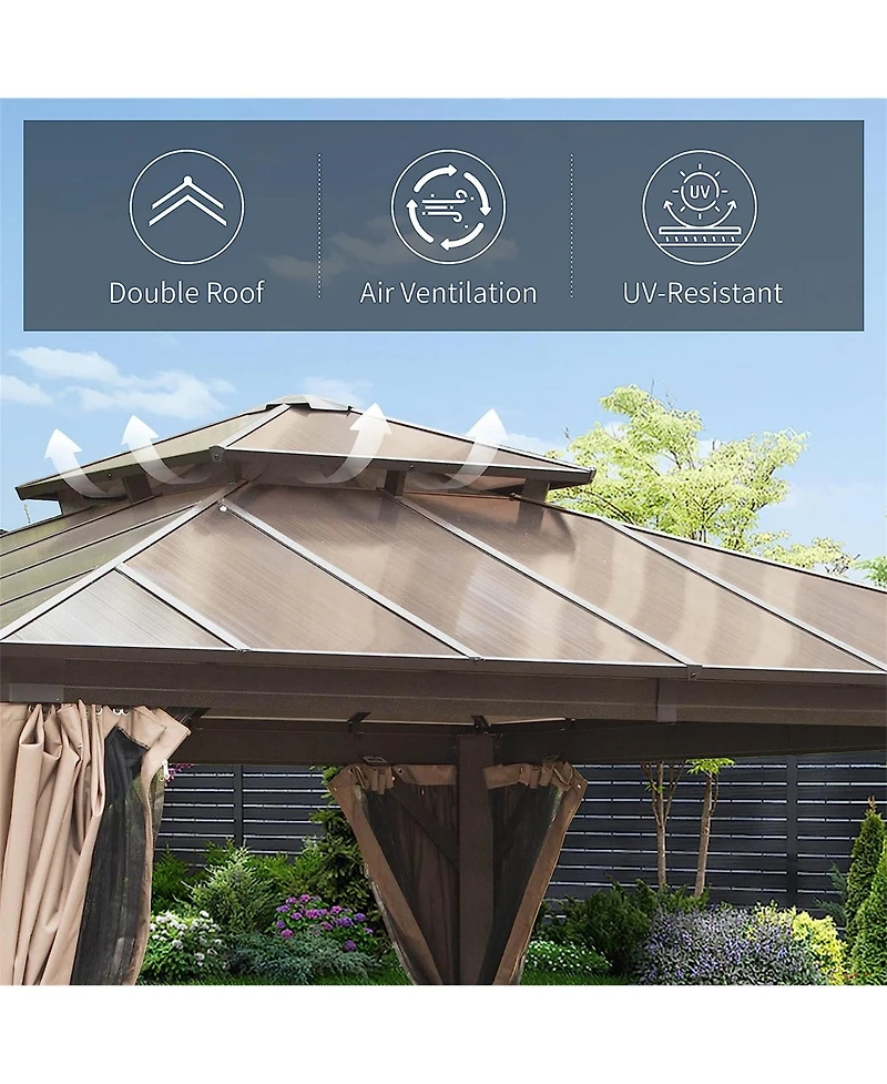Clihome 11.9-ft x 11.9-ft Hardtop Gazebo Brown with Hardtop Roof