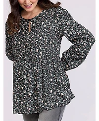 Motherhood Maternity Women's Long Sleeve Empire Waist Keyhole Woven Blouse