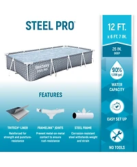 Bestway Steel Pro 12' x 6'7" x 26" Rectangle Above Ground Outdoor Swimming Pool