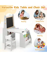 Costway Boys Art Table and Chair Set with Easel & Whiteboard Chalkboard Paper Roll