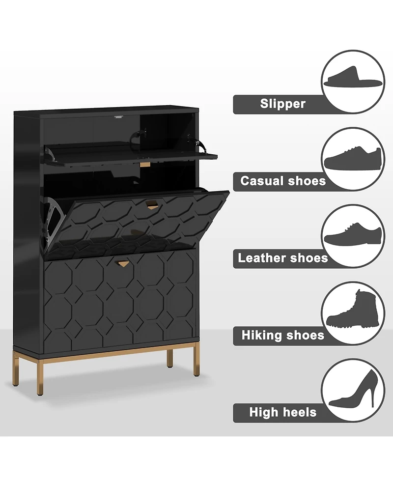 Clihome Shoe Storage Cabinet,Modern Cabinet with 3 Flip Drawers,Freestanding Hidden Slim Narrow Rack for Entryway,Hallway,Bl