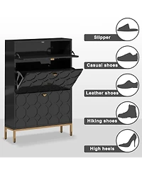 Clihome Shoe Storage Cabinet,Modern Cabinet with 3 Flip Drawers,Freestanding Hidden Slim Narrow Rack for Entryway,Hallway,Bl