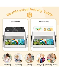 4-in-1 Kids Table & Chair Set Toddler Wooden Activity Table with Side Bookshelves