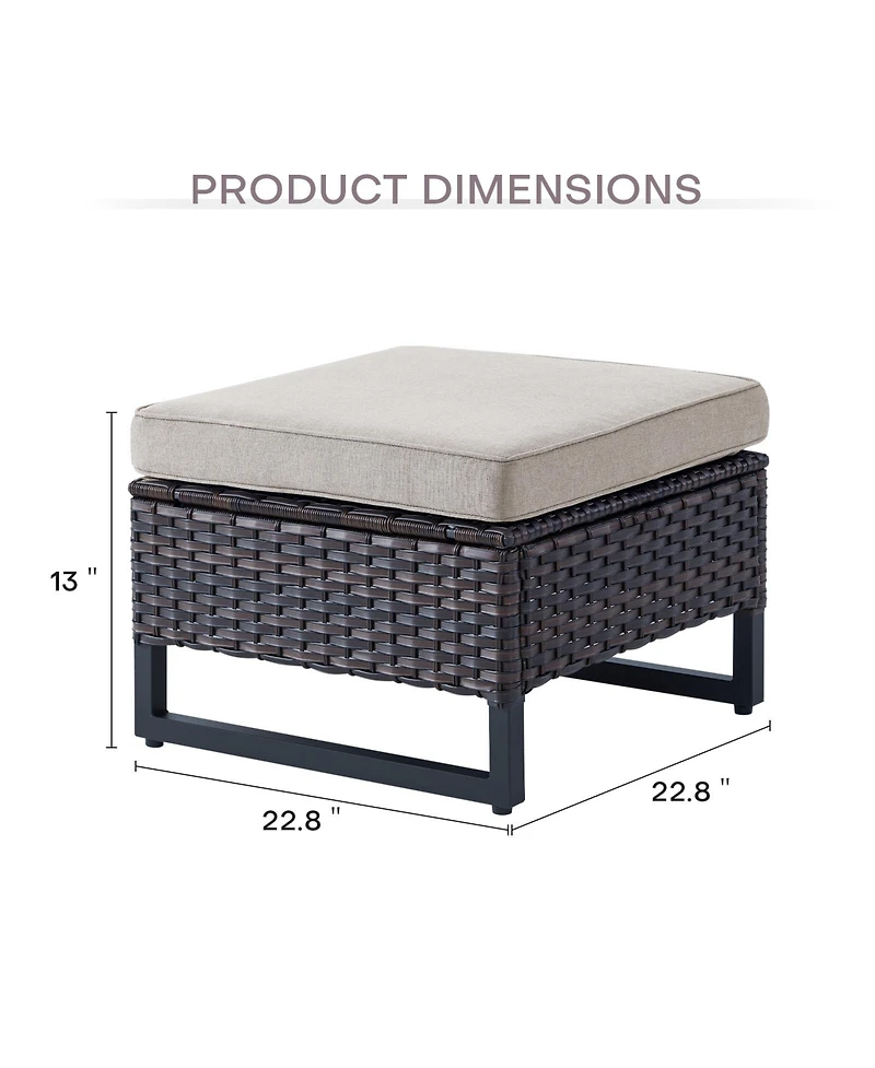 Gymojoy U-Frame Pe Wicker Outdoor Ottoman with Olefin Cushions (Set Of 2